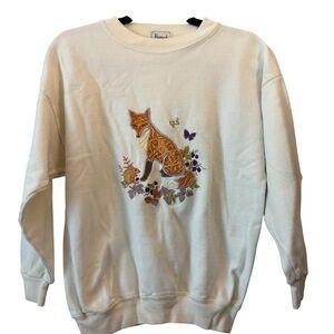 Vintage Harrods Cream  Fox Novelty Sweatshirt Size S/M cottagecore grandmacore